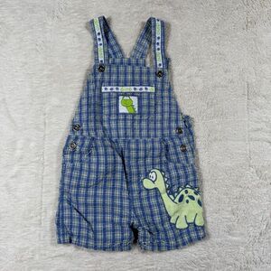 Vintage Dinosaur Plaid Boys Kids Overalls